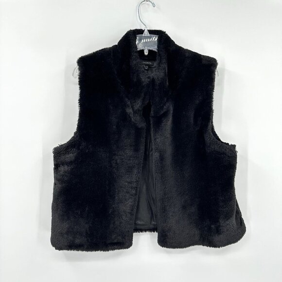 TALBOTS faux fur vest coat jacket sleeveless outerwear casual black L XL - Picture 1 of 6